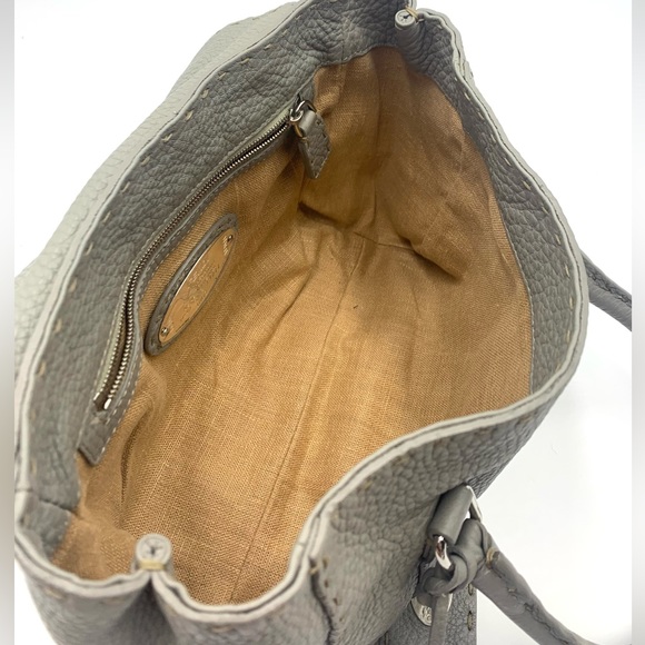 Auth Vtg FENDI Selleria Gray Leather Tote Bag - Picture 4 of 14